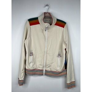 Faherty Stardust Rainbow Mimi Track Jacket Cream Rainbow Stripe Full Zip Large